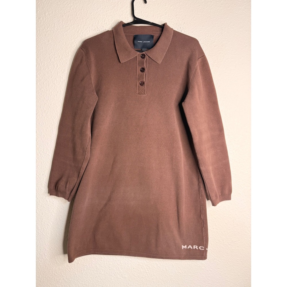 Marc Jacobs The Tennis Dress Knit Polo Mini Chocolate Brown Long Preppy Sleeve L